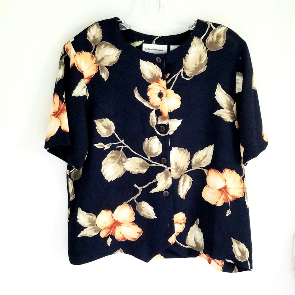 Alfred Dunner navy floral blouse
